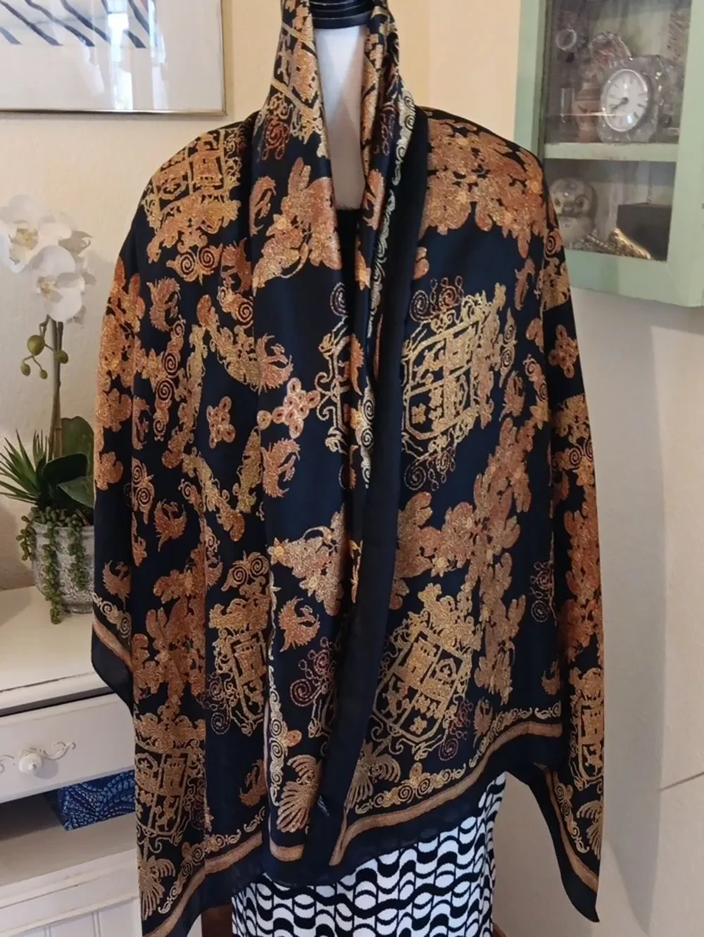 Gorgeous Gold And Black Scarf . Oversized. Renaissance. Dramatic.